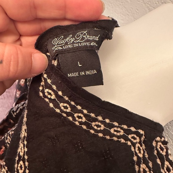 Lucky Brand Cream Black Brown Boho Style Sleeveless Tank Top Size Large - Picture 5 of 5